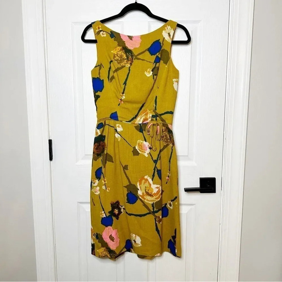 Vtg B. Altman & Co. 50s/60s Sheath Midi Dress Mustard Yellow Floral Boat Neck - Picture 1 of 7